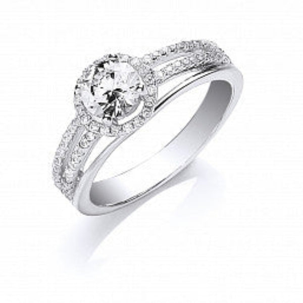 Cubic Zirconia On Shoulders Ring - Sterling Silver