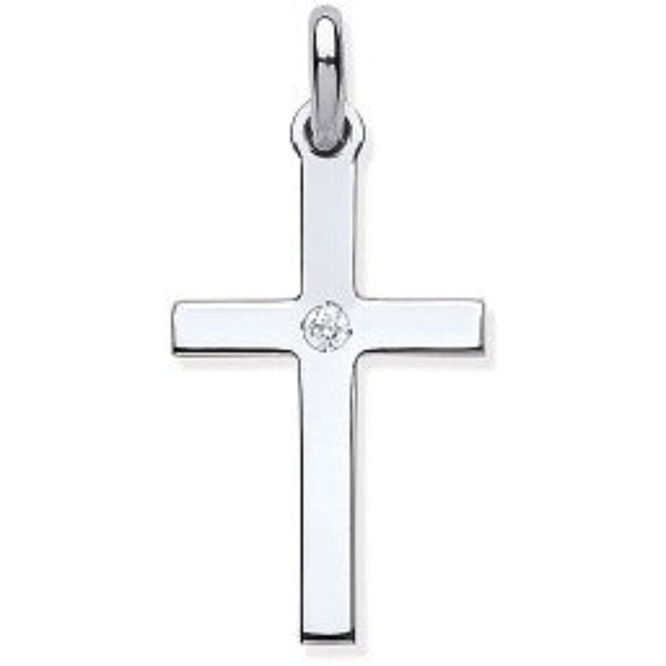 Cross Pendant Featuring CZ Stone - Sterling Silver