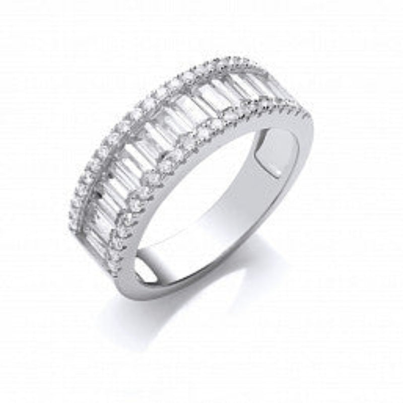 Half Eternity Baguettes & Round Cubic Zirconia Ring - Sterling Silver