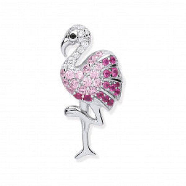 Cubic Zirconia Flamingo Drop Pendant - Sterling Silver