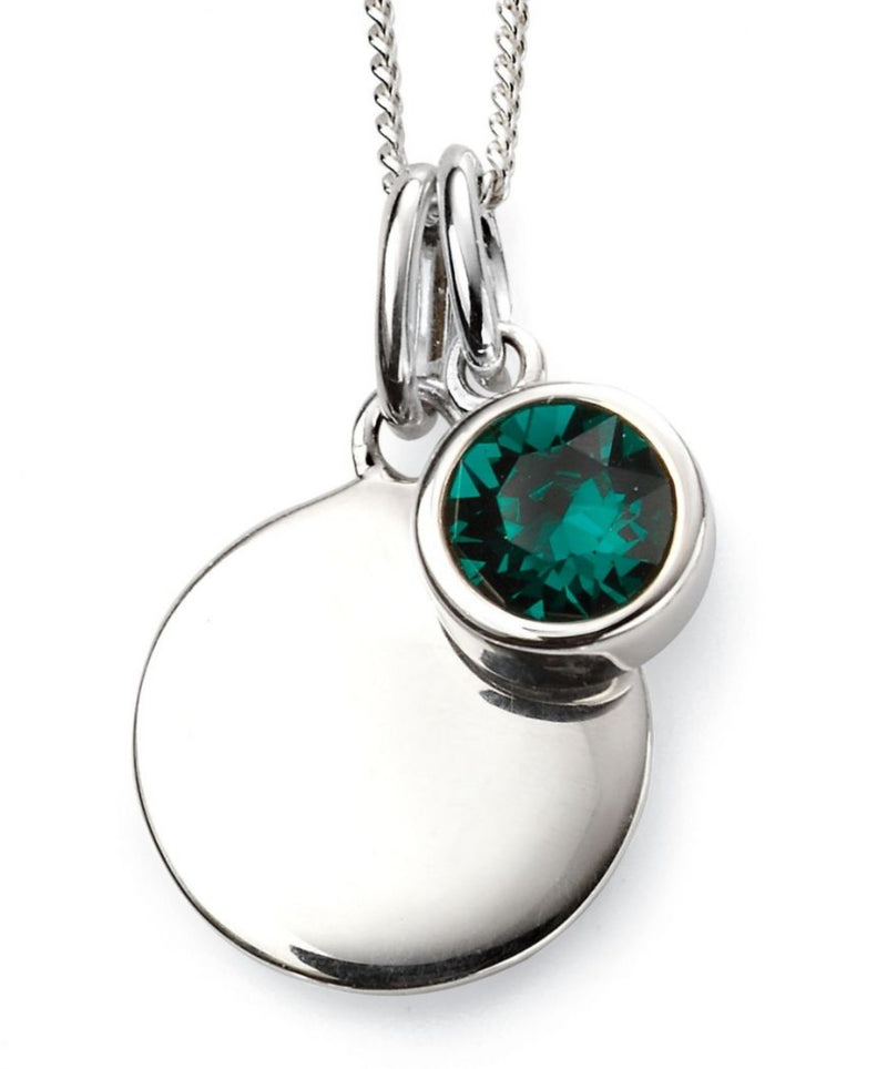 May Birthstone & Engravable Disc Necklace - STERLING SILVER - Hanratty Jewellers