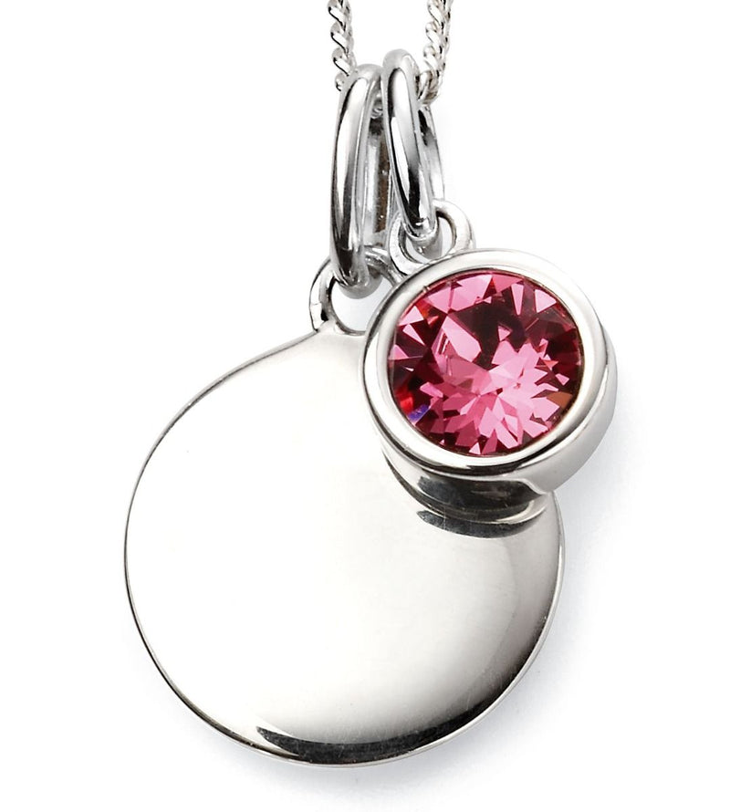 October Birthstone & Engravable Disc Necklace - STERLING SILVER - Hanratty Jewellers