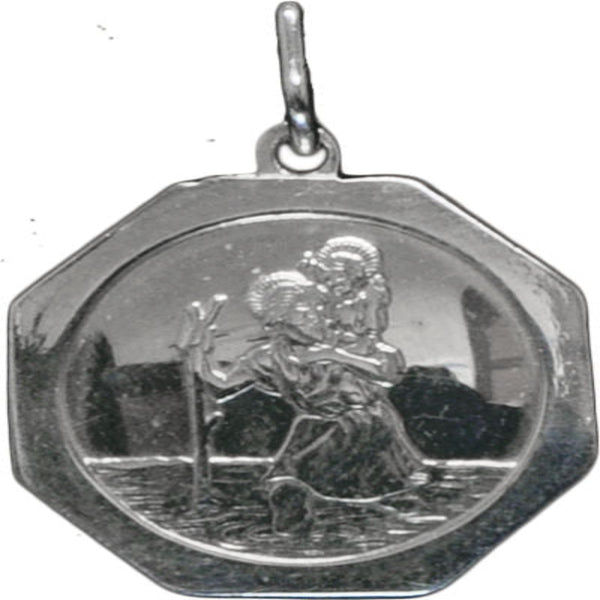 Hexagonal Silver St. Christopher Medal