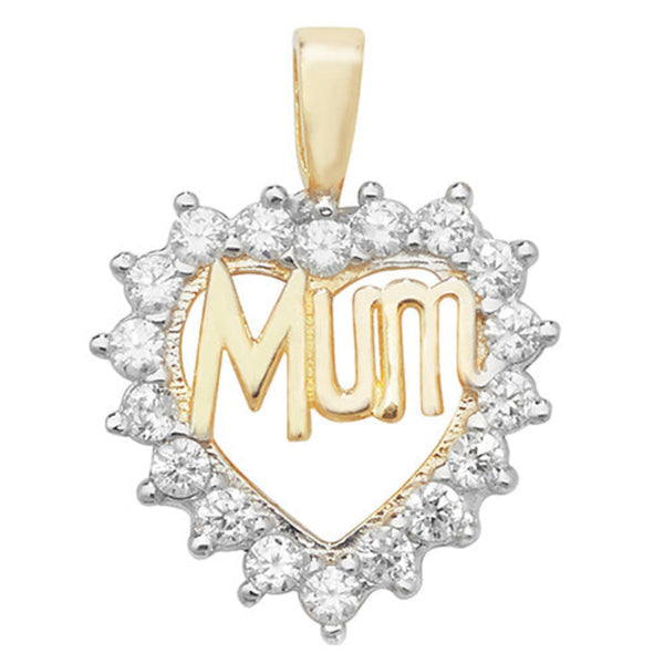 Heart Mum Cz Pendant- 9ct Yellow Gold