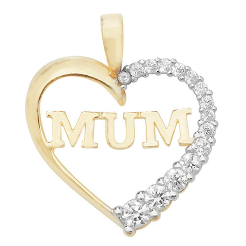 Mum Heart Cz Pendant- 9ct Yellow Gold