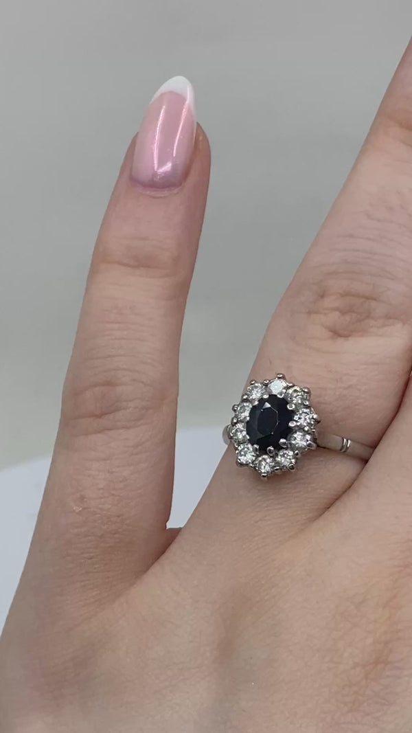 Sapphire & Diamond Oval Cluster Ring - 18ct Gold