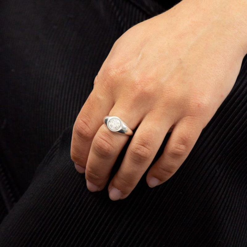 Diamond Cut Signet Ring with CZ