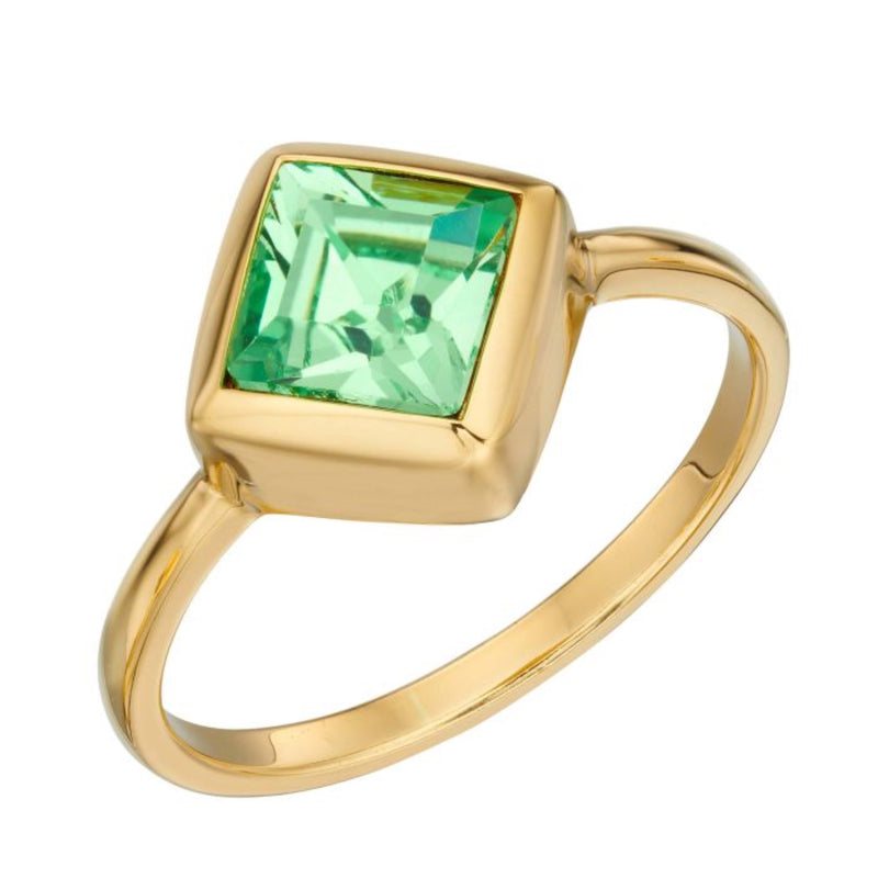 Square Kite Ring with Crystal - Sterling Silver Yellow Gold Plated