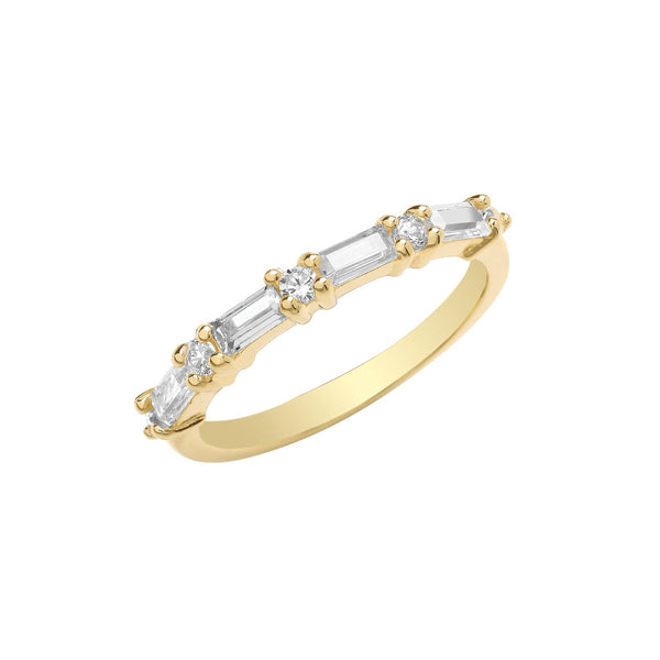 Baguette & Round CZ Half Eternity Ring- 9CT Yellow Gold