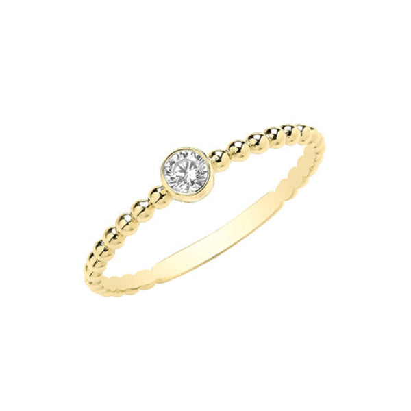 Single CZ Bobble Ring - 9ct Yellow Gold