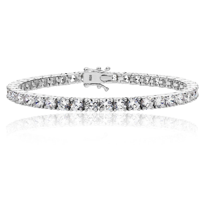 Silver 4MM Round Claw Set CZ Line Bracelet Triple Plated