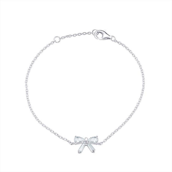 Bow Bracelet with CZ - Sterling Silver