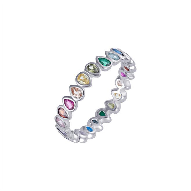 Multi Coloured CZ Ring - Sterling Silver