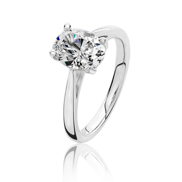 Oval Shape Halo Style Clear Ring - Silver Rhodium
