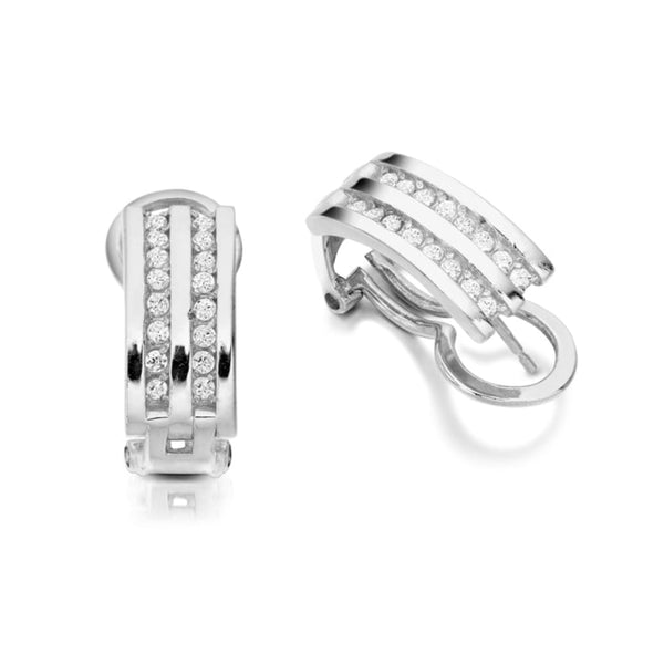 CZ Clip On Earrings - 9ct White Gold