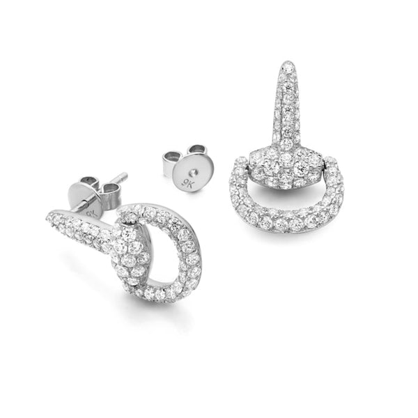 CZ Horsebit Stud Earrings - 9ct White Gold equestrian horse