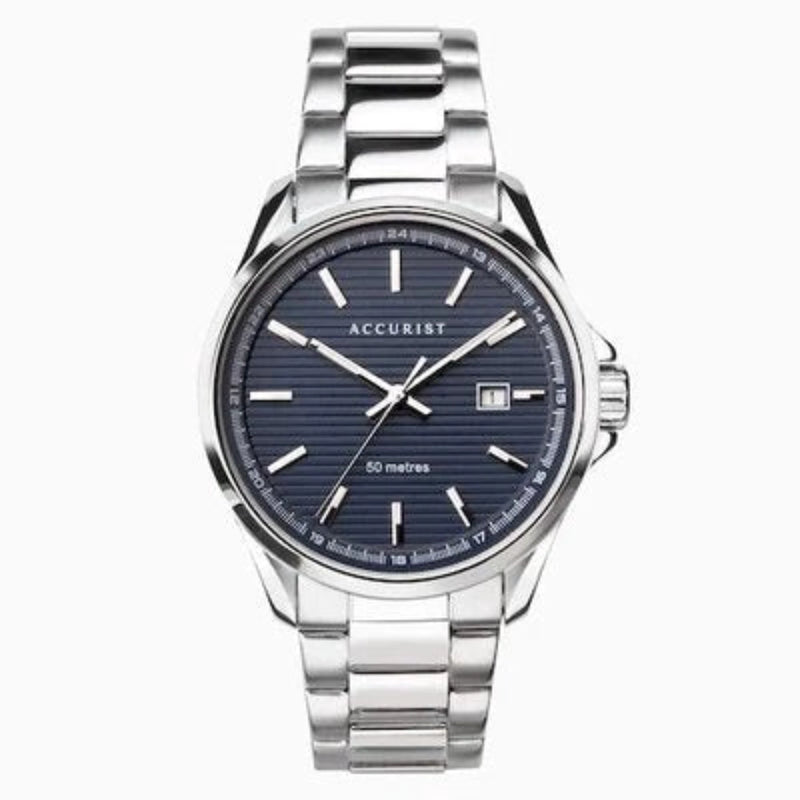 Accurist Mens Silver Bracelet Watch with Blue Dial