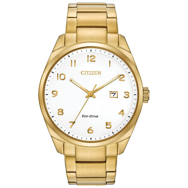 Citizen Mens Eco-Drive Gold Bracelet Watch featuring Spherical Crystal - Hanratty Jewellers