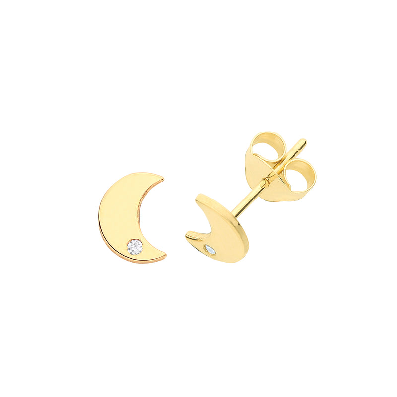 Moon Cz Stud Earrings - 9CT YELLOW GOLD