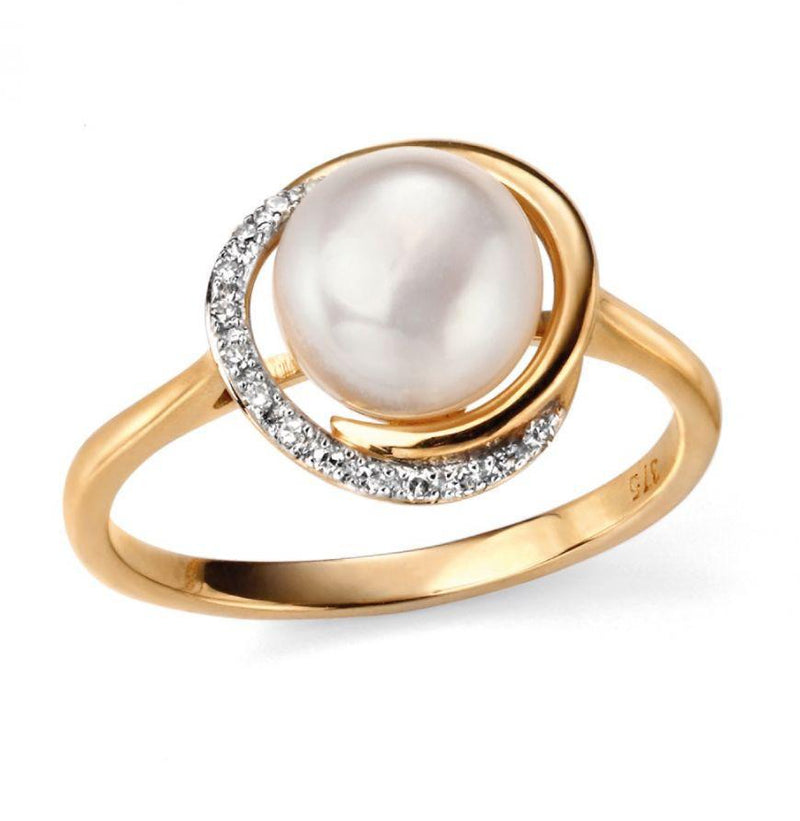 Button Pearl & Diamond Ring - 9CT YELLOW GOLD - Hanratty Jewellers