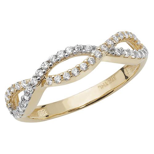 Plaited Cubic Zirconia Ring -  9CT YELLOW GOLD - Hanratty Jewellers