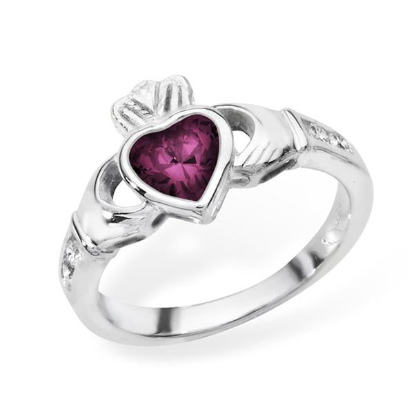 February Birthstone Claddagh Ring - STERLING SILVER - Hanratty Jewellers