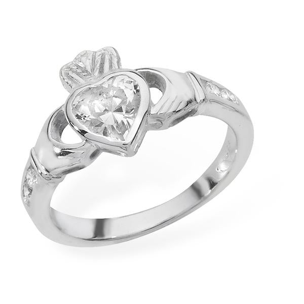 April Birthstone Claddagh Ring - STERLING SILVER - Hanratty Jewellers