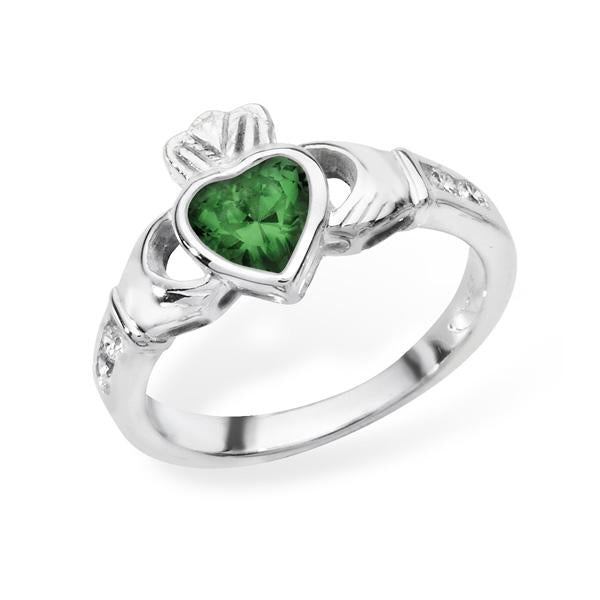 May Birthstone Claddagh Ring - STERLING SILVER - Hanratty Jewellers