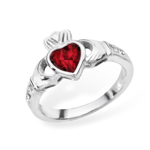 July Birthstone Claddagh Ring - STERLING SILVER - Hanratty Jewellers