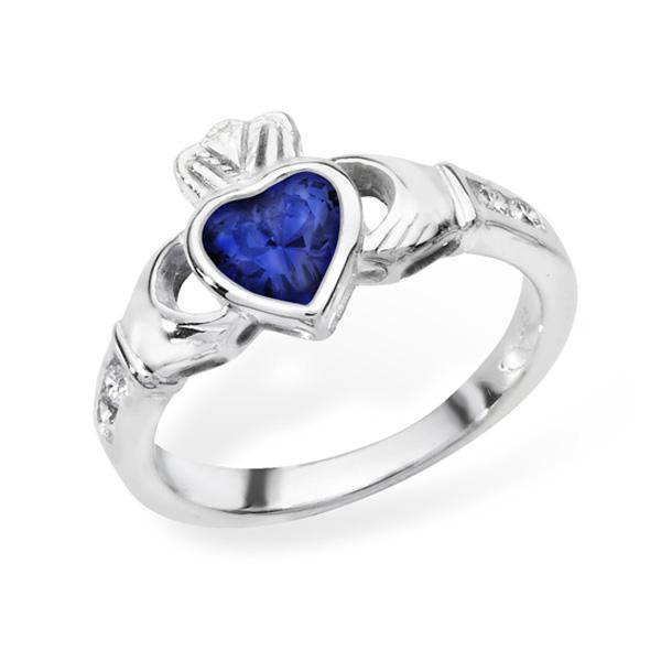 September Birthstone Claddagh Ring - STERLING SILVER - Hanratty Jewellers