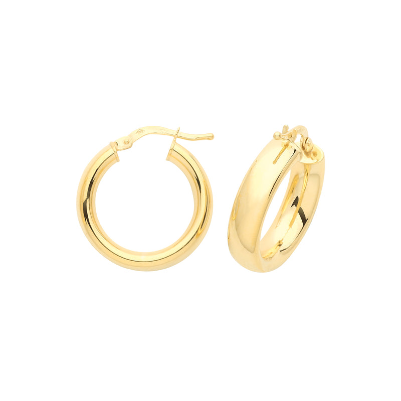 15mm Tube Hoop Earrings - 9ct Yellow Gold