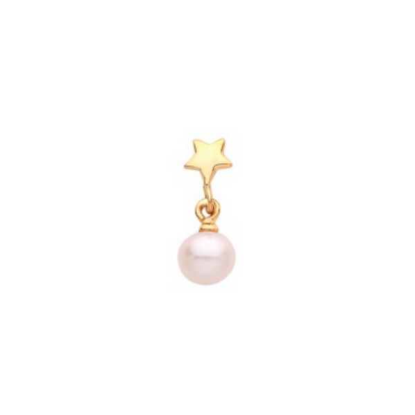 Star & Pearl 6mm Post Stud Piercing - 9ct Yellow Gold