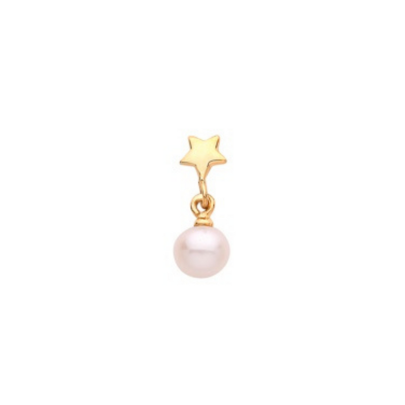 Star & Pearl 6mm Post Stud Piercing - 9ct Yellow Gold