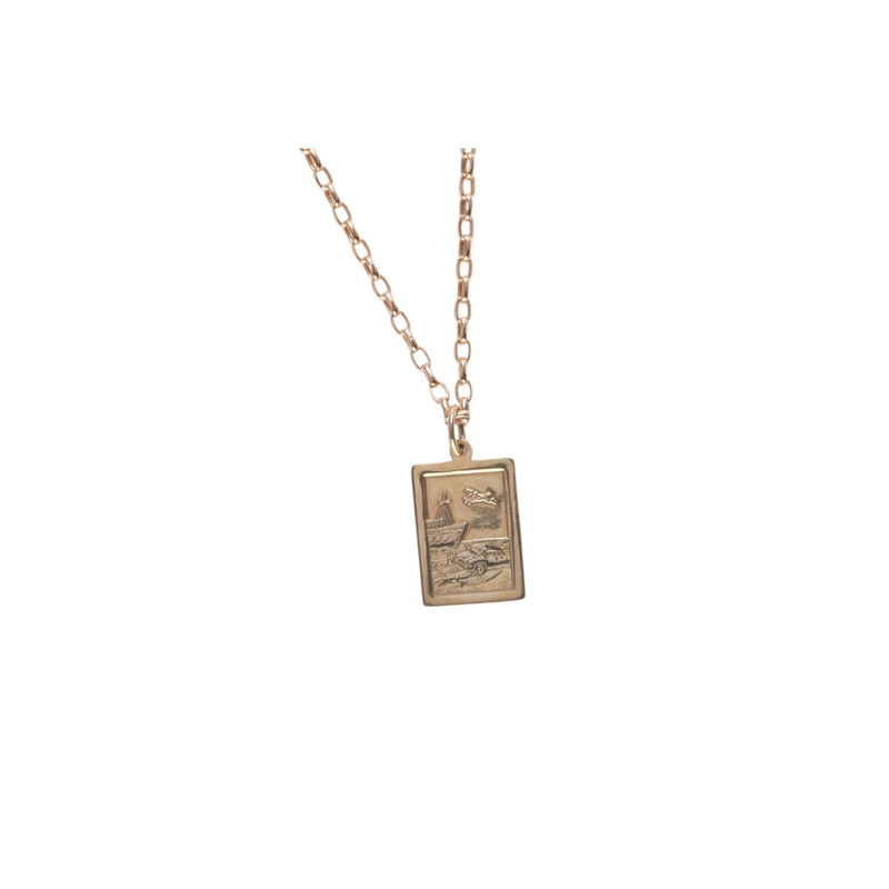 Double Sided Rectangular Shaped St. Christopher Necklace - 9ct Yellow Gold