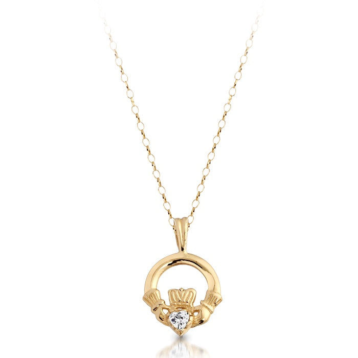 Claddagh CZ Necklace - 9CT GOLD