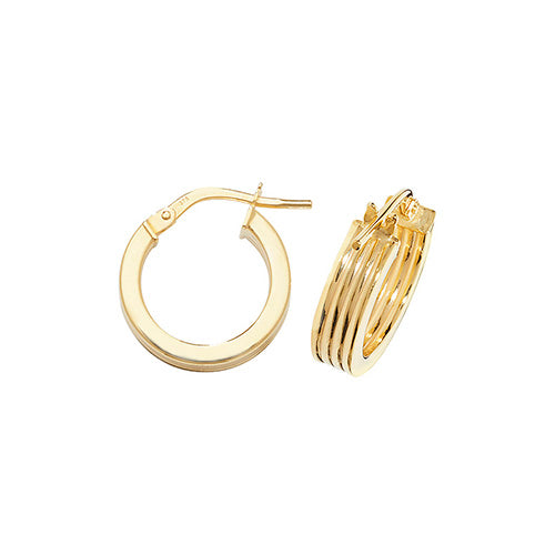 10mm Triple Hoop Earrings - 9ct Yellow Gold