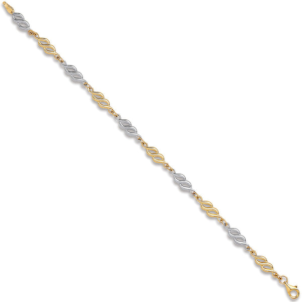 Fancy Hollow Link Bracelet - 9ct Yellow & White Gold