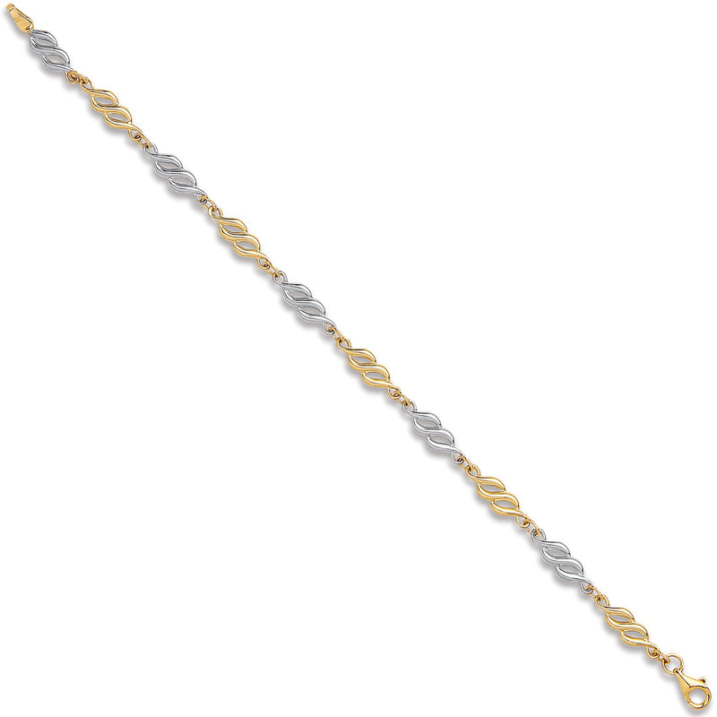 Fancy Hollow Link Bracelet - 9ct Yellow & White Gold