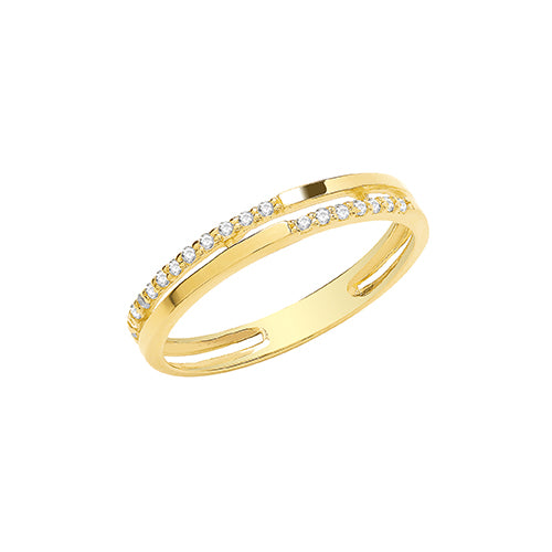 Double Band CZ Ring - 9ct Yellow Gold