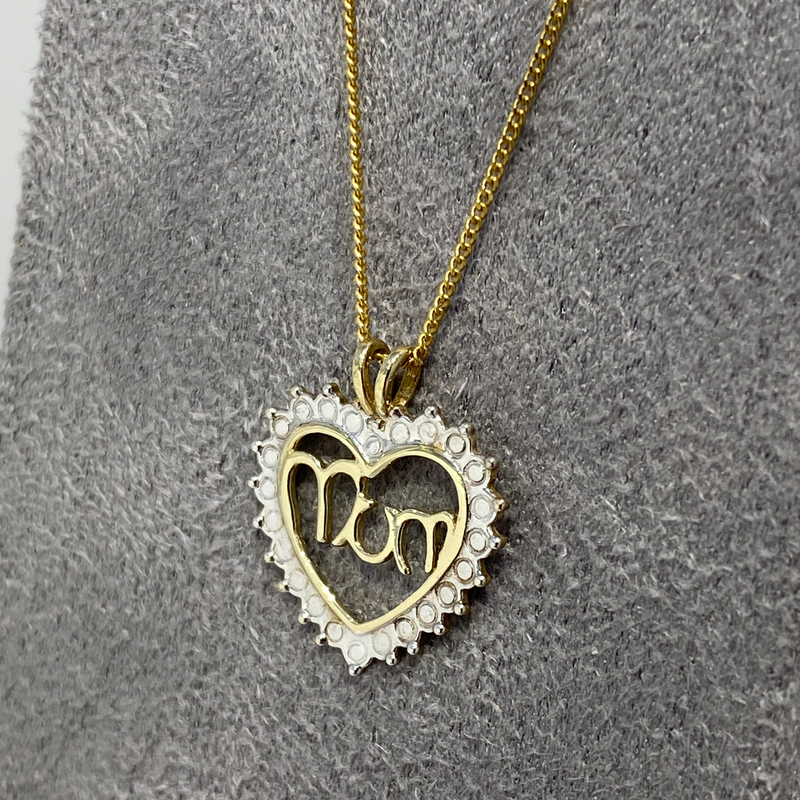 Heart Mum Necklace 9ct Yellow & White Gold