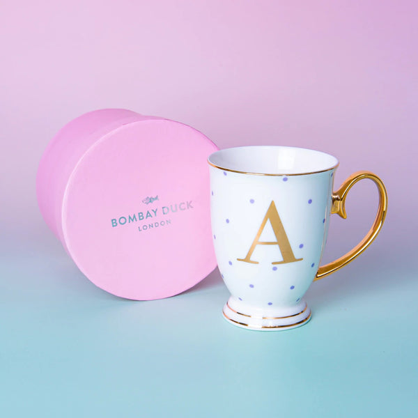 Bloomsbury mug with gold monogram initial mug gift 