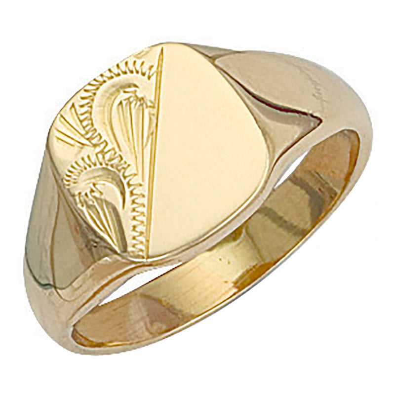 Cushion Engraved Signet Ring - 9ct Yellow Gold