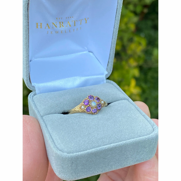 Amethyst & Opal Dress Ring - 9ct Yellow Gold