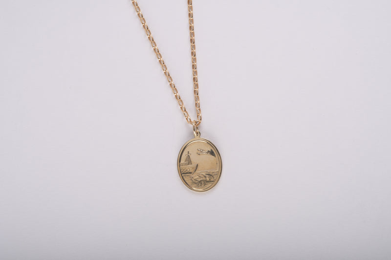 Double Sided Oval Shaped St. Christopher Necklace - 9ct Yellow Gold