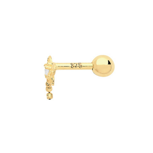 Dragonfly CZ Cartilage Piercing - 9ct Yellow Gold