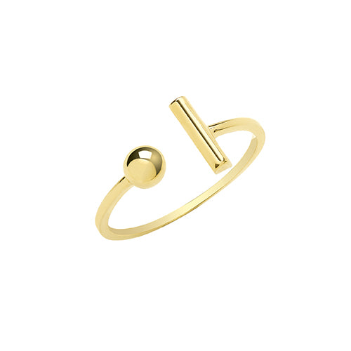 T-Bar & Bead Ring - 9ct Yellow Gold