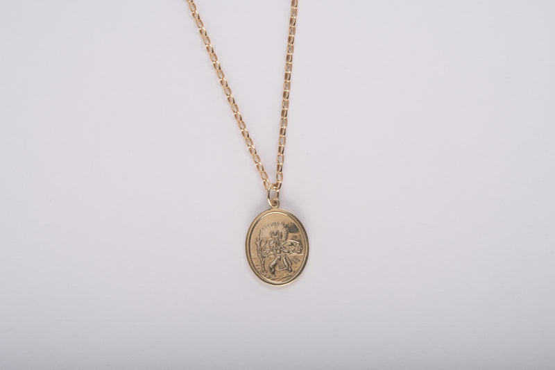 Double Sided Oval Shaped St. Christopher Necklace - 9ct Yellow Gold