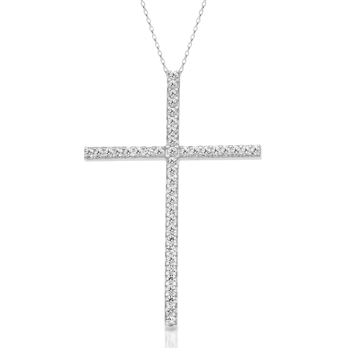CZ Cross Pendant - 9ct White Gold