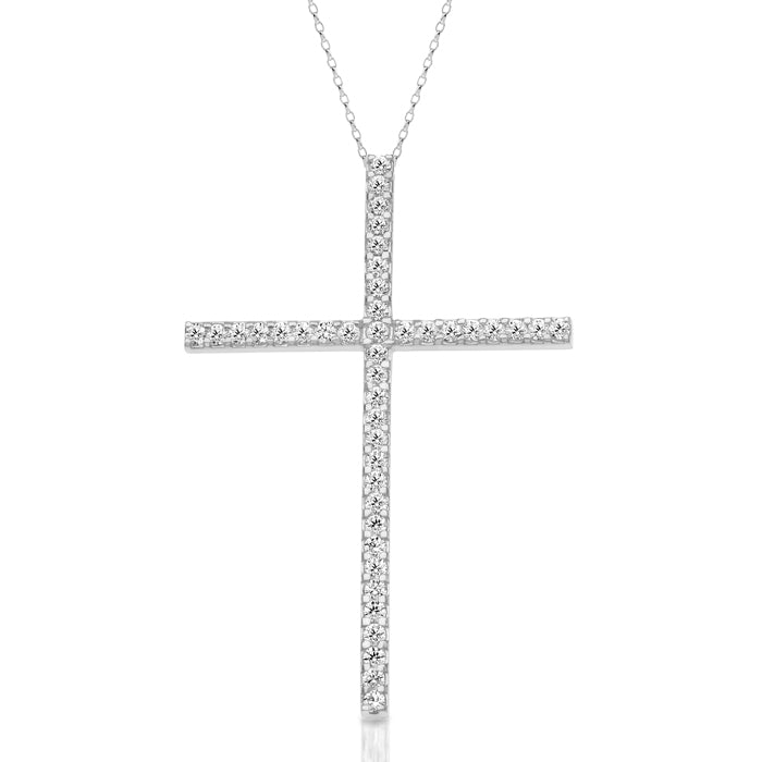 CZ CROSS - 9CT WHITE GOLD