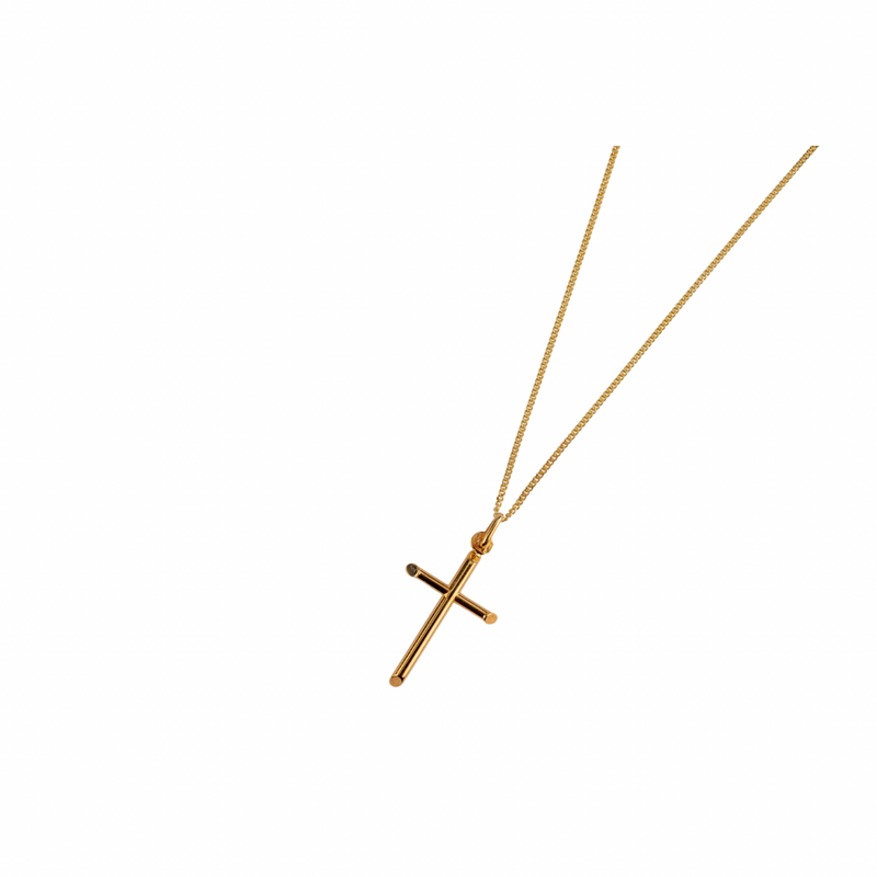 ROUND TUBED CROSS PENDANT & CHAIN - 9CT YELLOW GOLD